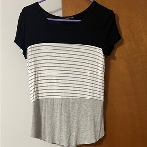 Black and Gray Striped Short Sleeve Top